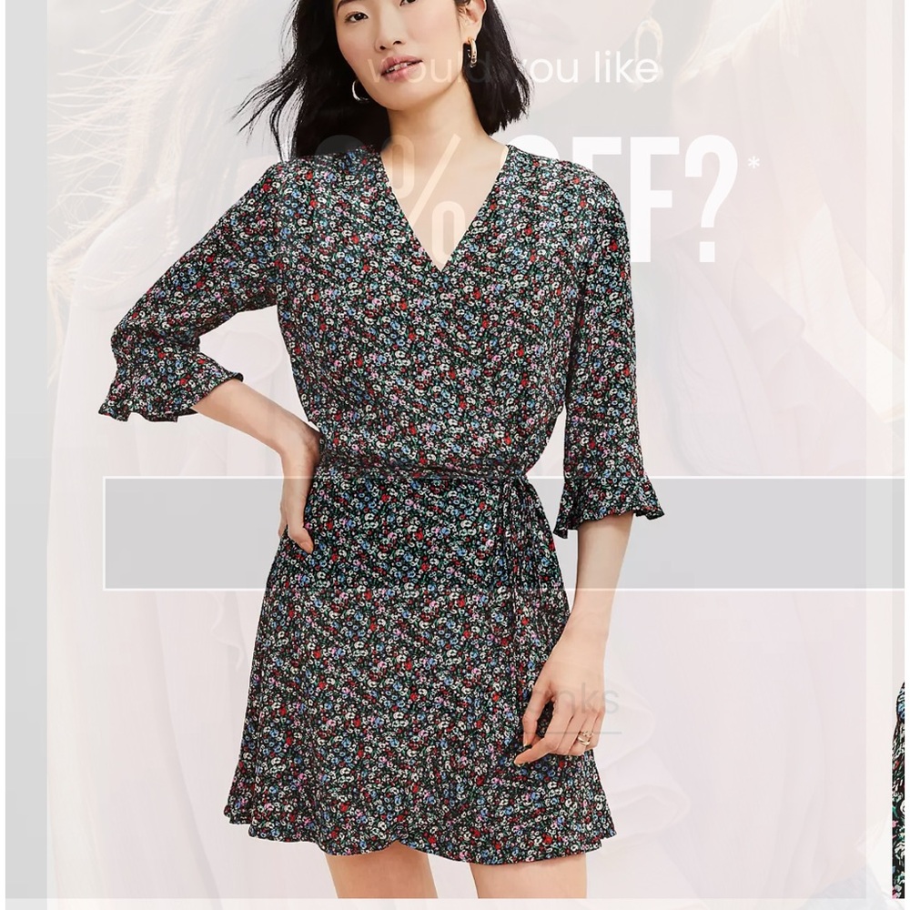 Loft Floral Ruffle Trim Skort Dress size M lined NWT bell sleeve